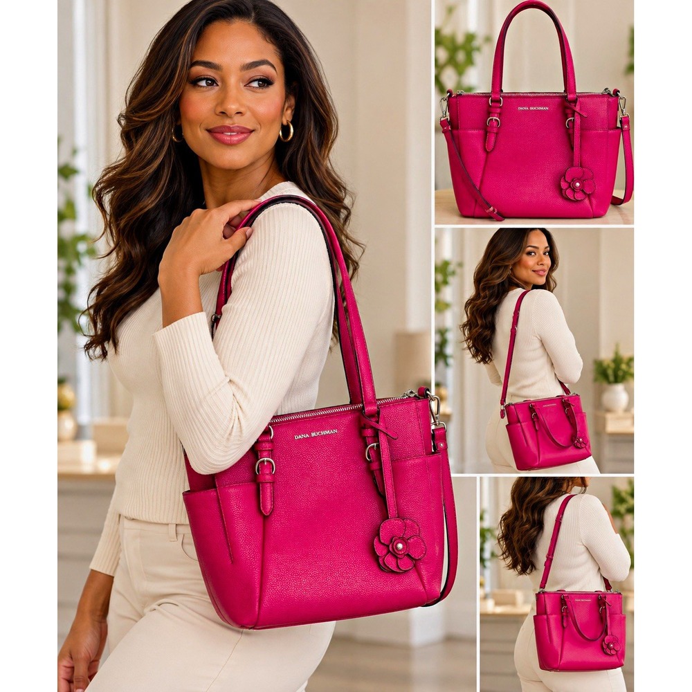 Dana Buchman Pink Tote Bag Zip Closure Detachable Strap Inner/Outer Pockets